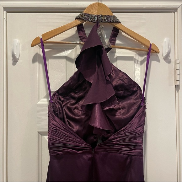 Y2K Evening Halter Gown Women’s Size 12 Small Purple Satin Beaded Prom Wedding - Picture 5 of 14